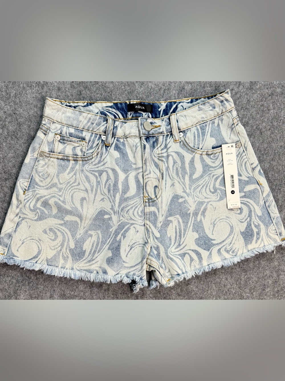 Aqua Marble Print Denim Shorts, Size 26